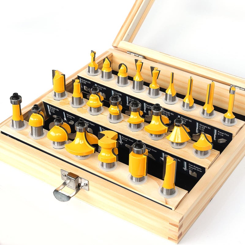 KOWOOD 24X Router Bits Set 12 Inch Shank Made of 45 Carbon Steel C3 Alloy Blade for Professional Woodworking