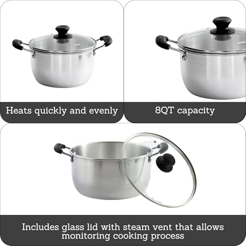 Imusa 781428 Aluminum Pot with Glass Lid and Bakelite Handle, 8 quart, Silver - Image 2