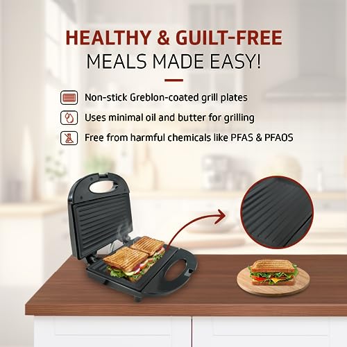 V-Guard VSG80 2 Slice Non-Stick Grill Electric Sandwich Maker | Fixed Non-Stick Griller Plates With Powerful 800 W Heating| Easy To Clean NS Greblon Coating | 1 Year Coverage By V-Guard, Black - Image 3