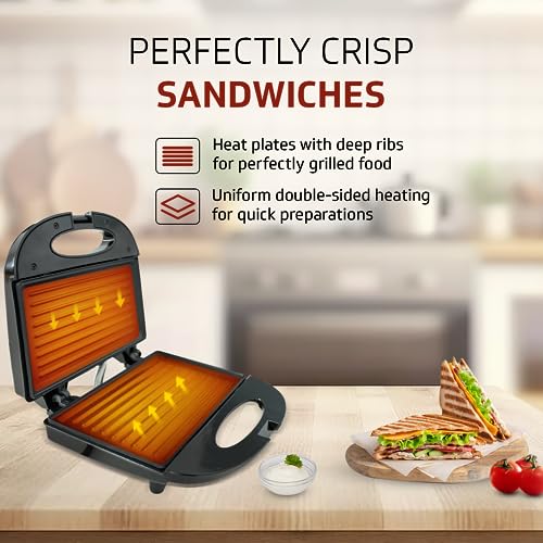 V-Guard VSG80 2 Slice Non-Stick Grill Electric Sandwich Maker | Fixed Non-Stick Griller Plates With Powerful 800 W Heating| Easy To Clean NS Greblon Coating | 1 Year Coverage By V-Guard, Black - Image 4