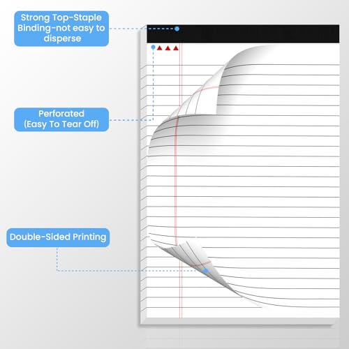 Ciphyfee 6 Pack Notepads 5x8, Small Legal Pads Narrow College Ruled, 30 Sheets/Pack, Perforated Notebook - White Note Pads for School, Memo, Note Taking, Teacher & Office Supplies, Writing Pads of Paper - Image 4