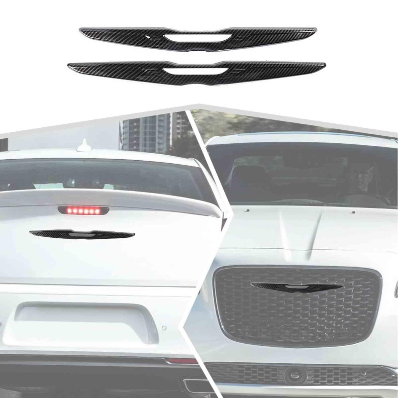 amayum Carbon Fiber Front Bumper Grille Emblem Cover Rear Emblem Badge Cover Trim Kit Exterior Accessories Compatible with Chrysler 300 300C 2015-2023 - Image 1