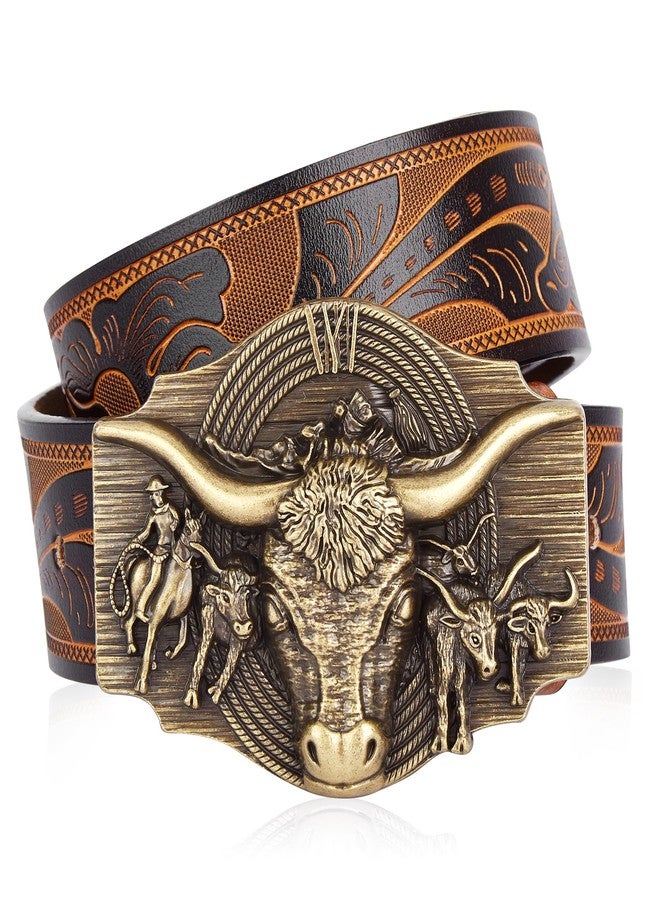 BISON DENIM Western Leather Belt for Men Women Cowboy Cowgirl Mens Buckle Belt for Jeans, Country Belt, Ideal Men's Gifts - Image 1