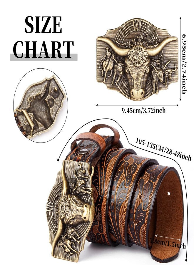 BISON DENIM Western Leather Belt for Men Women Cowboy Cowgirl Mens Buckle Belt for Jeans, Country Belt, Ideal Men's Gifts - Image 4