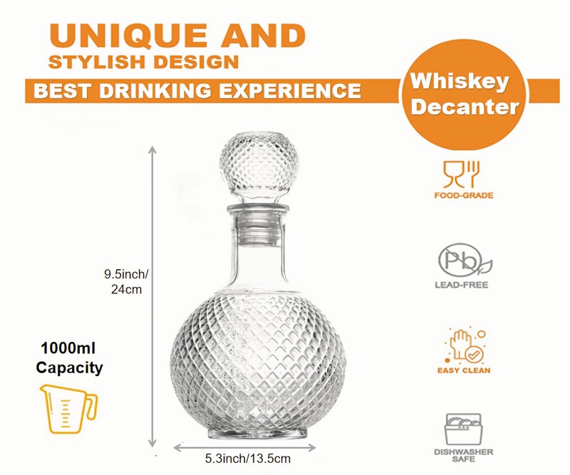 Whiskey Decanter with Airtight Stopper, Liquor Decanter, Lead-Free Crystal Wiskey Brandy Vodka Bourbon Decanter for Gift, Home, Bar, Party Decor, Clear(Earth Bottle) - Image 3