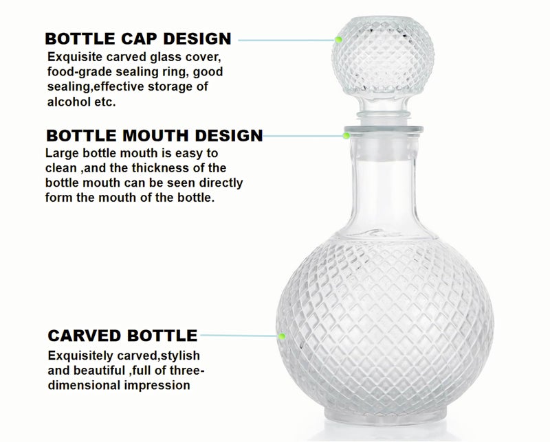Whiskey Decanter with Airtight Stopper, Liquor Decanter, Lead-Free Crystal Wiskey Brandy Vodka Bourbon Decanter for Gift, Home, Bar, Party Decor, Clear(Earth Bottle) - Image 2