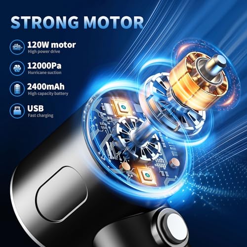 Vcwtty 3 in 1 Keyboard Vacuum Cleaner, 12000PA High Power Handheld Car Vacuum, Cordless Portable Mini Table Vacuum Cleaner, Compressed Air Duster Keyboard Cleaner for Car,Desktop, Pet Hair Cleaning - Image 4