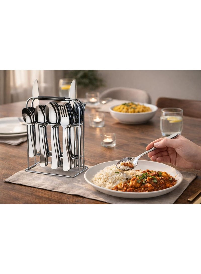 Decent Kitchen Combo Set | Deluxe Stainless Steel Spice Box 12 Inch + 26-Piece Stainless Steel Cutlery Set with Stand | Premium Storage & Dining Essentials - Image 5