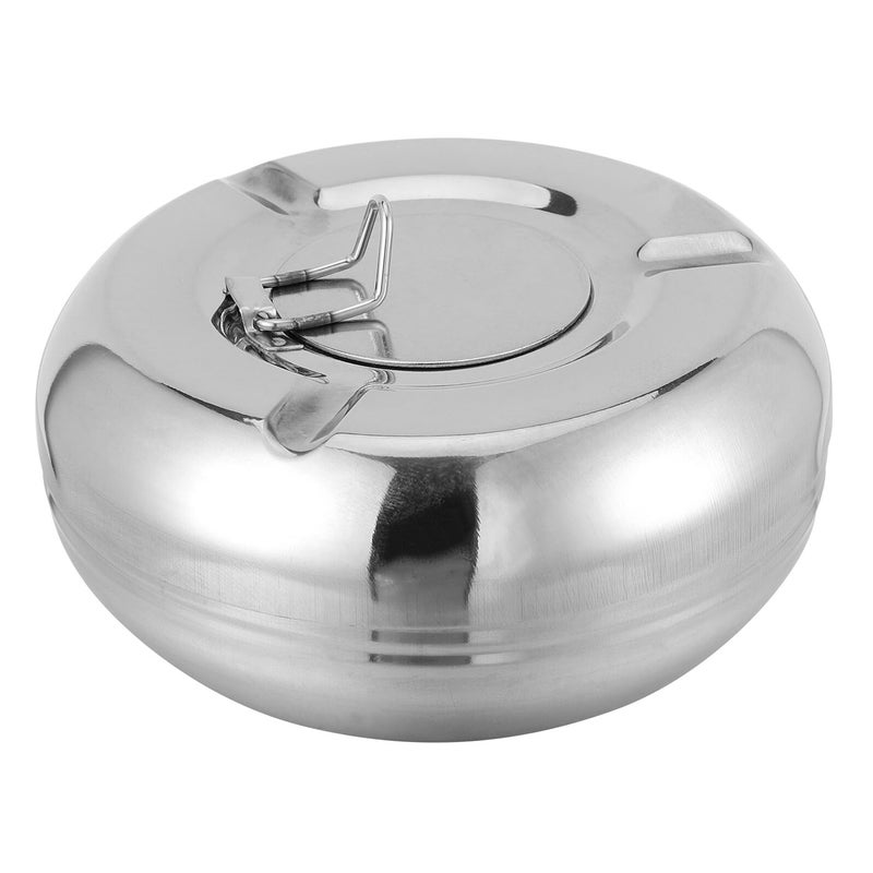 Stainless Steel Windproof Ashtray With Lid 13cm Round Outdoor Cigarette Cigar Container For Home Patio - Image 2