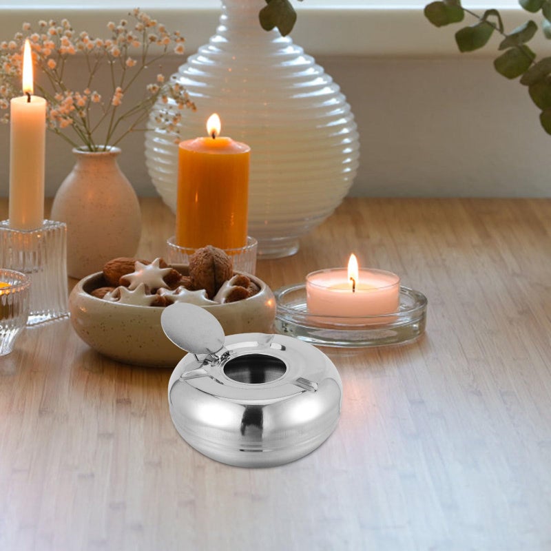 Stainless Steel Windproof Ashtray With Lid 13cm Round Outdoor Cigarette Cigar Container For Home Patio - Image 5