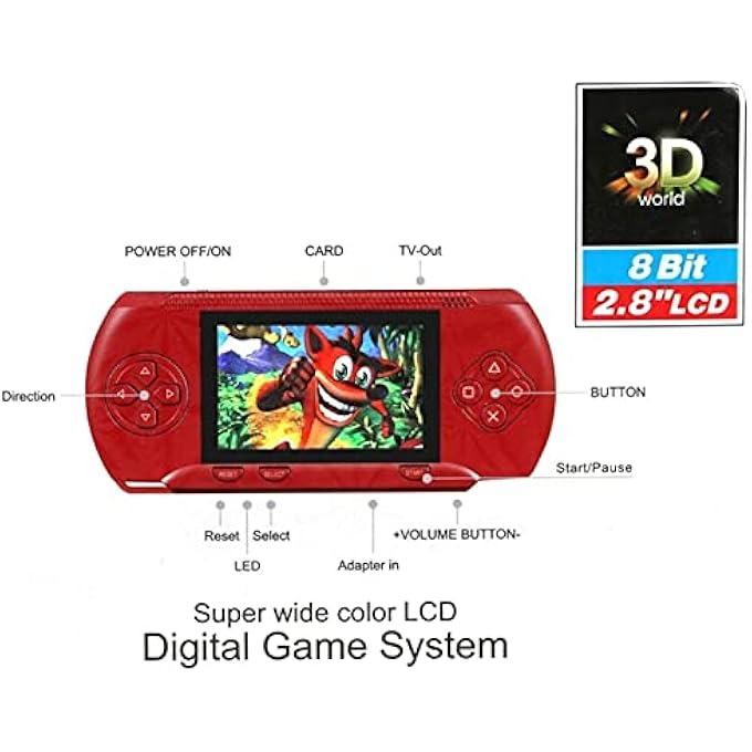 HANDHELD GAME PLAYERS - HANDHELD GAME PLAYER BUILT-IN 89 GAMES PORTABLE VIDEO 2.8'' LCD HANDHELD PLAYER FOR FAMILY MINI VIDEO GAME CONSOLE PVP 3000 (BLUE) - Image 2