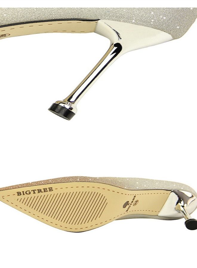 BIGTREE حذاء بكعب عالي مدبب بشكل سطحي 8.5 سم فضي - Image 3