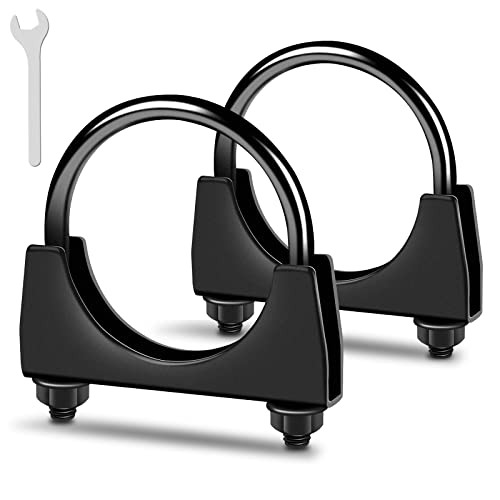 XIEKRAB 2Pcs Heavy Duty 2.5 inch Exhaust Clamps Black Rust Proof, 2-1/2" Muffler Clamp, Saddle Type U Bolts Clamp on Tip Pipes Connection - Image 1