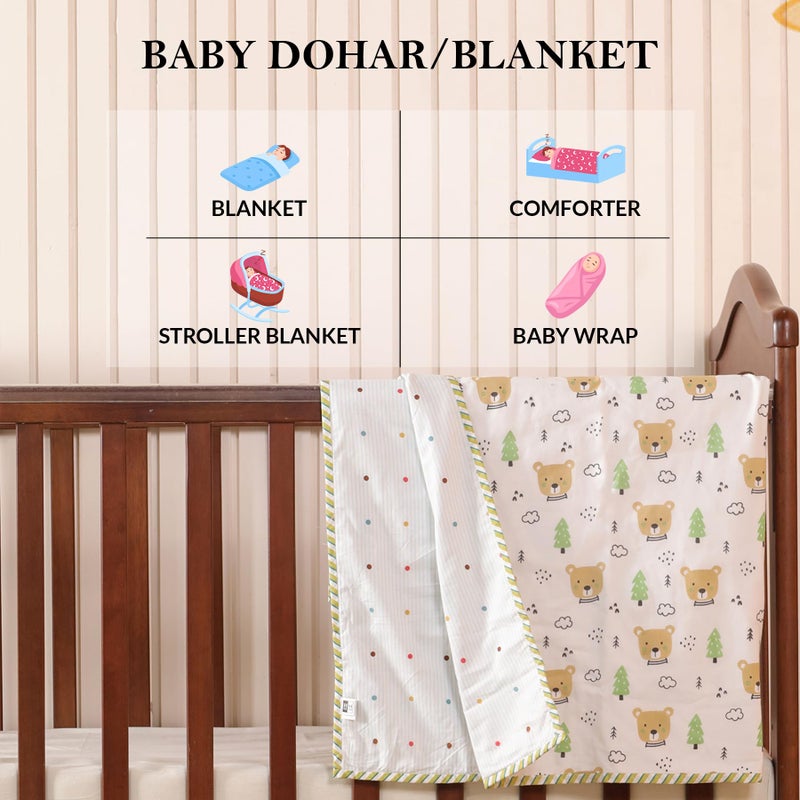HOMEMONDE 100% Cotton Reversible Dohar for Newborn Baby Boy and Girl, 3 Layer Baby Dohar, Soft & Breathable, Ideal for All Seasons, 0-4 Years, Size- 48" x 48" (122 cm x 122 cm) - Dreamy Bear - Image 2