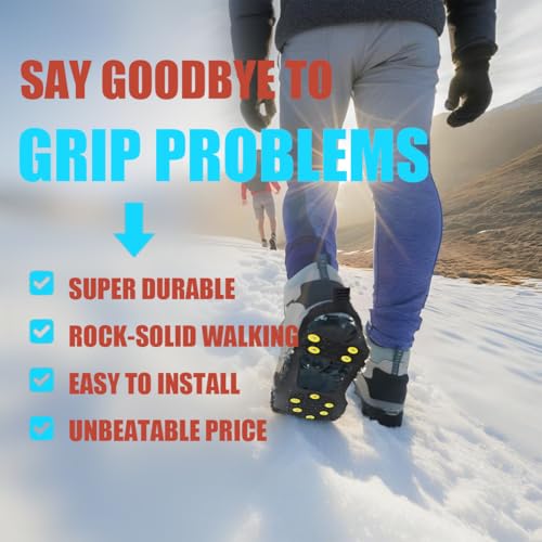 HoFire Ice Cleats for Shoes and Boots, Ice Snow Traction Cleats Grippers, Non Slip Shoe Ice Grippers,10 Steel Rubber Spikes Crampons Anti Easy Slip Studs Crampons Slip-on Stretch Footwear(Black, S) - Image 3