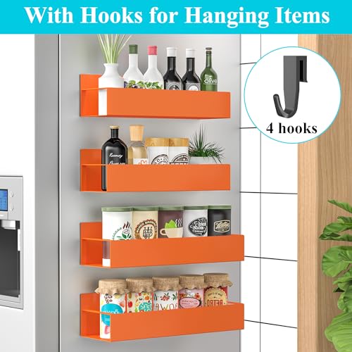 HuggieGems 4 Pack Magnetic Spice Storage Rack Organizer for Refrigerator and Oven, Orange Fridge Organizers and Storage - Image 2
