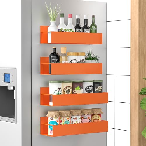 HuggieGems 4 Pack Magnetic Spice Storage Rack Organizer for Refrigerator and Oven, Orange Fridge Organizers and Storage - Image 1
