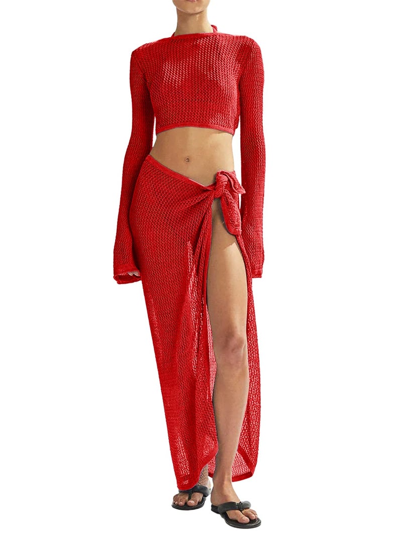 LANNEW Women's Swimsuits Cover Ups Set for Crochet Bathing Suit Hollow Out 2 Piece Bikini Coverup Beach Swimwear - Image 1