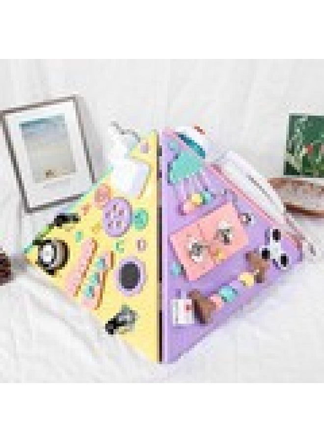 Children's Hexahedral Multifunctional Montessori Busy Board Early Childhood Indoor Fun Training Organization Unlock Educational Toys-Color:GB-pyramid Busy Board  - Image 1