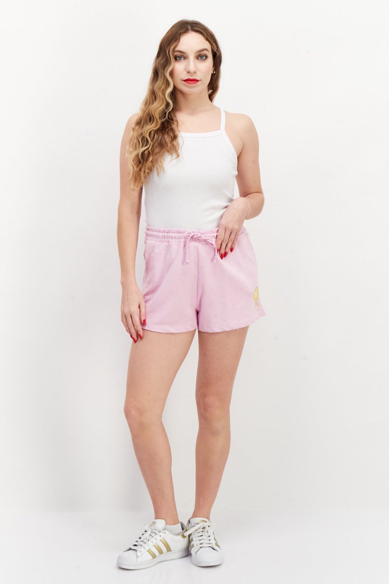 Smiley Women Graphic Print Basic Shorts, Pink - Image 2
