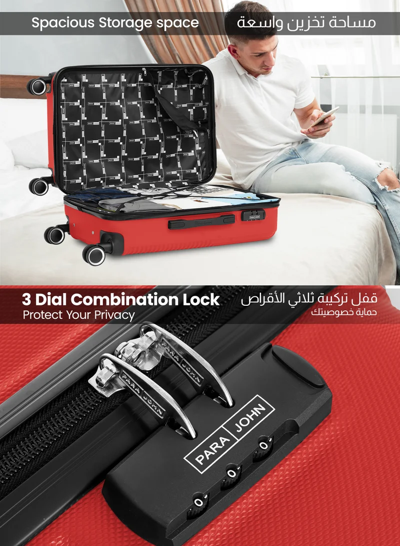 Parajohn M (24 inch) Medium 24-Inch ABS Lightweight Hardshell Luggage Trolley | carrying 20kg 4-Wheel Spinner Suitcase Red  | Best Price UAE