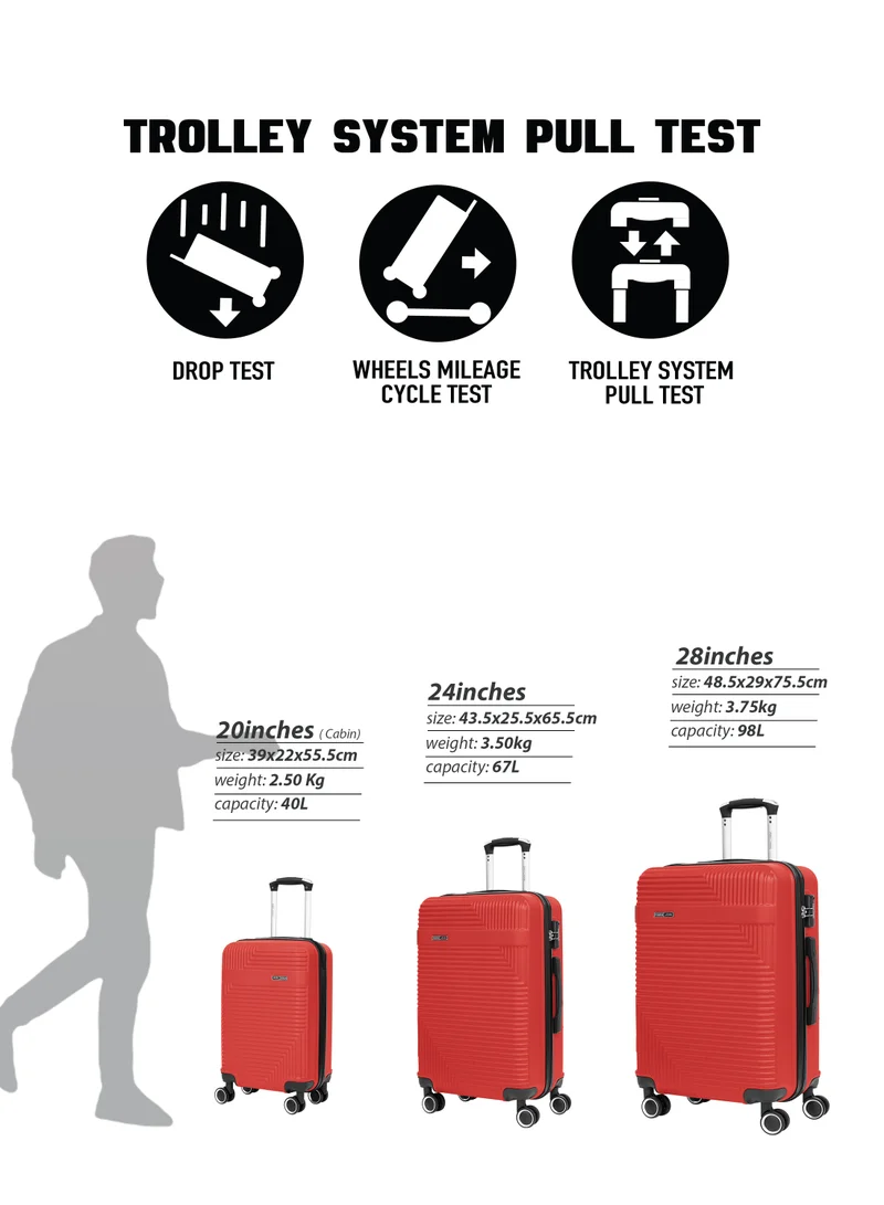 Parajohn M (24 inch) Medium 24-Inch ABS Lightweight Hardshell Luggage Trolley | carrying 20kg 4-Wheel Spinner Suitcase Red  | Best Price UAE
