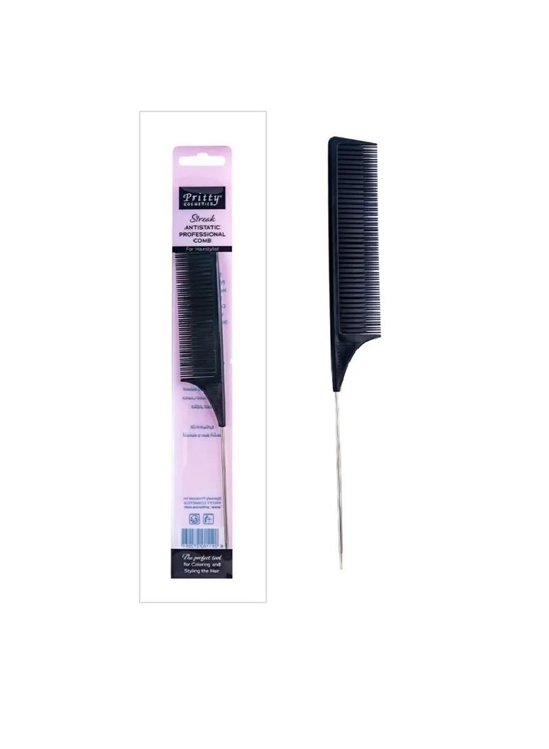 Pritty Streak Antistatic Professional Comb for Men & Women - Stainless Steel Pintail for Precise Styling and Sectioning - Image 1
