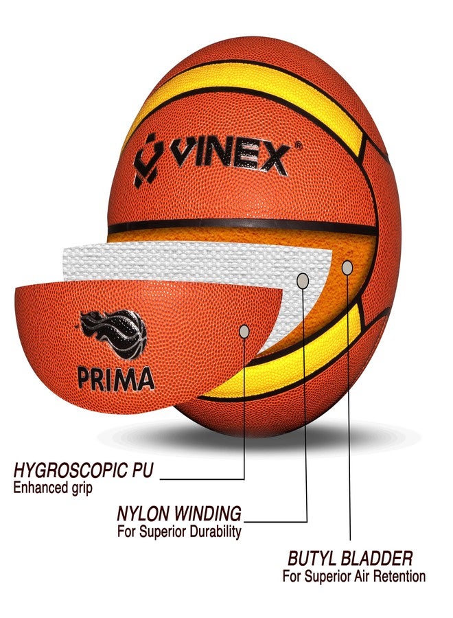 Vinex Prima Basketball - Size 7 | Laminated 14 Panel, Textured Leather Feel | Butyl Bladder, Superior Grip & Bounce | Official Training & Tournament Ball - Image 3