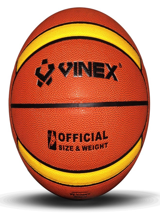 Vinex Prima Basketball - Size 7 | Laminated 14 Panel, Textured Leather Feel | Butyl Bladder, Superior Grip & Bounce | Official Training & Tournament Ball - Image 1