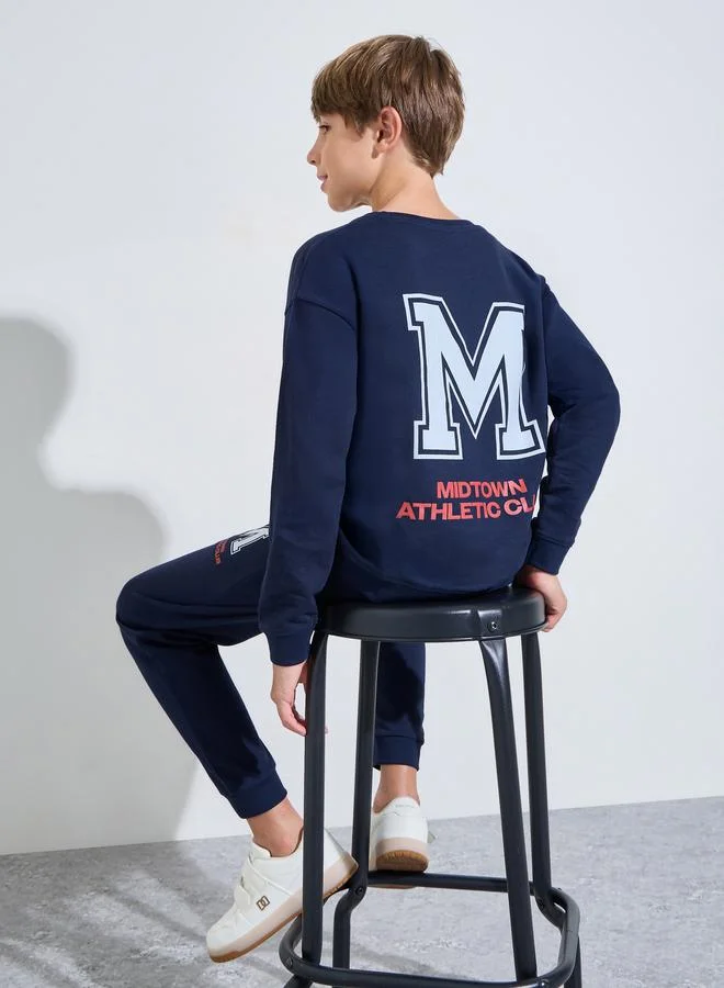 Styli Teen Boys Navy Blue Graphic Print Sweatshirt And Joggers Set