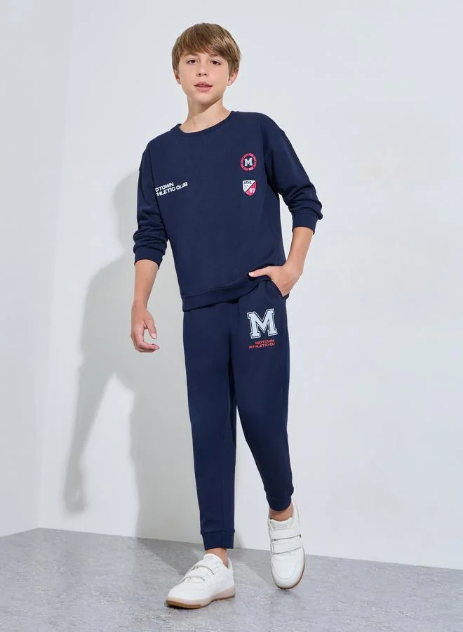 Styli Teen Boys Navy Blue Graphic Print Sweatshirt And Joggers Set