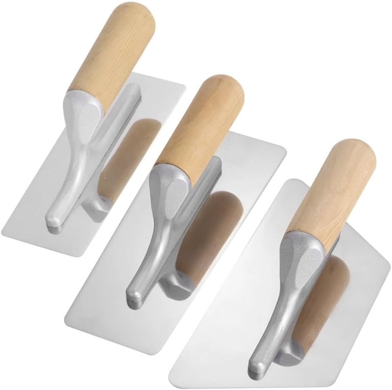 3 Piece Stainless Steel Plastering Trowel Set With Polished Blades And Wooden Handles - Image 1
