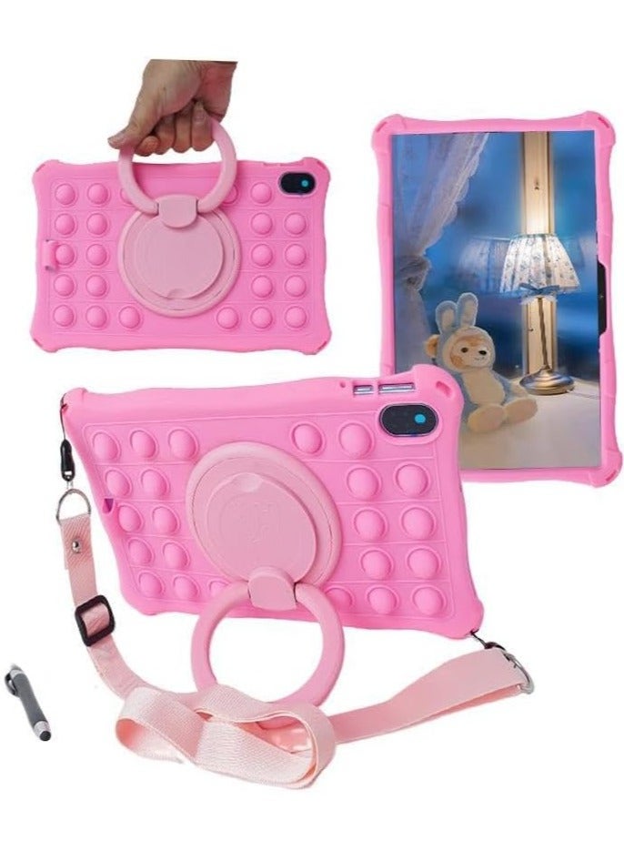 general Case Compatible with Honor Pad 8 12-inch Kids Soft Silicon 360 Rotating Ring Stand Cover with Should Strap and Pen - Image 1