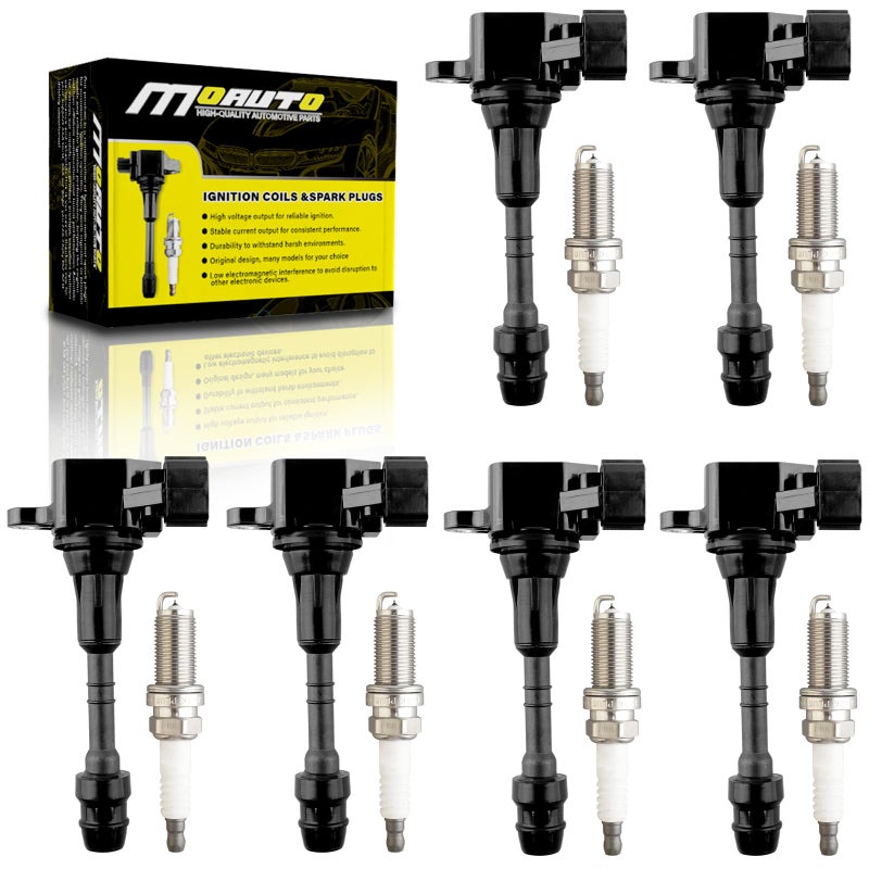 MOAUTO Set of 6 Ignition Coils Pack UF349 224488J115 6 PCS Iridium Spark Plugs Compatible with Nissan Altima Frontier Maxima Murano NV1500 Pathfinder Quest Xterra Infiniti I35 QX4 V6 35L 40L