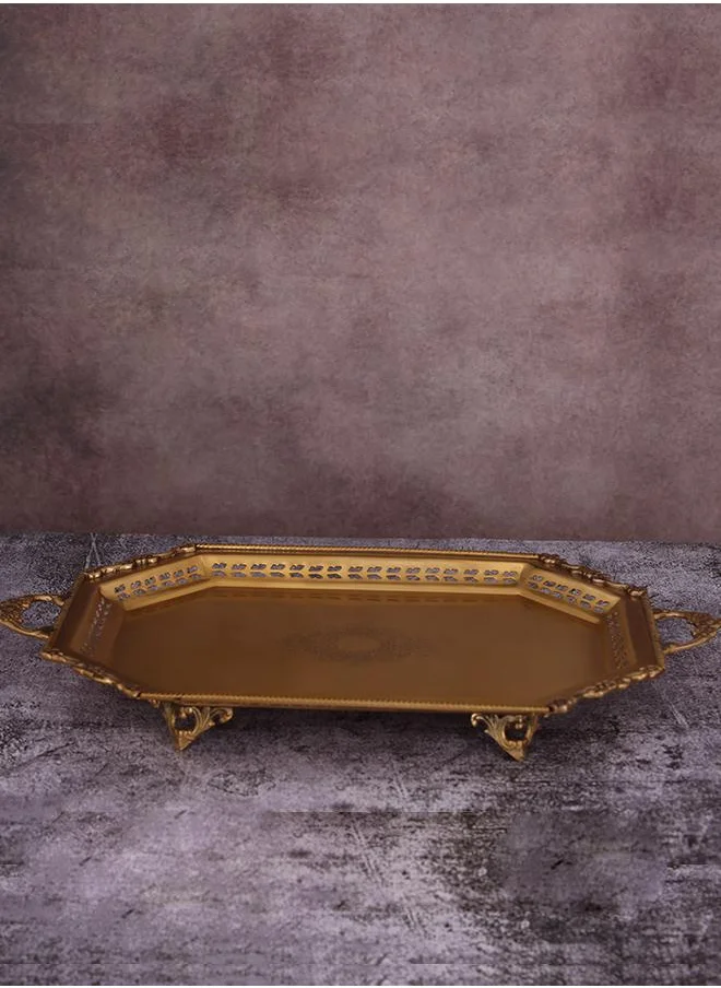 كويزيرا Decorative Antique Accent Brass Tray with detailed edges by Quesera