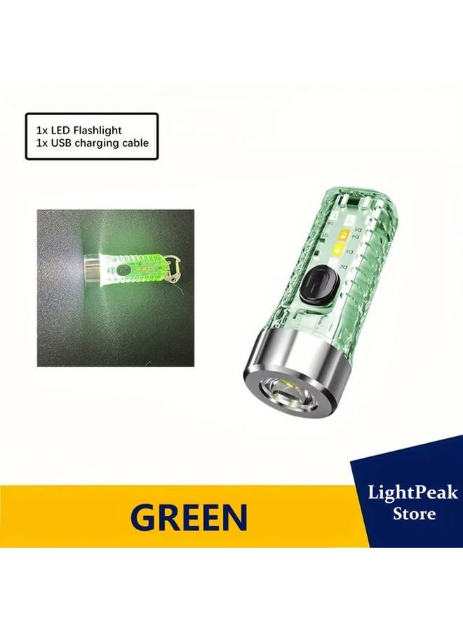 Green Mini Keychain Flashlight USB Rechargeable 8 Mode Torch For Emergency Camping - Image 1