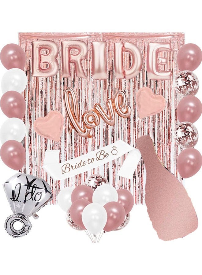 28pc Bachelorette Party Decorations Kit for Bride to Be, Bridal Shower Decorations, Engagement Party – Balloons, Sash, Foil Backdrop Curtain (Rose Gold)  - Image 1