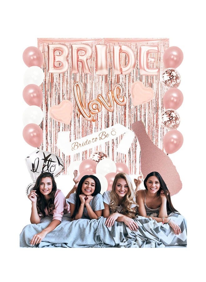 28pc Bachelorette Party Decorations Kit for Bride to Be, Bridal Shower Decorations, Engagement Party – Balloons, Sash, Foil Backdrop Curtain (Rose Gold)  - Image 3