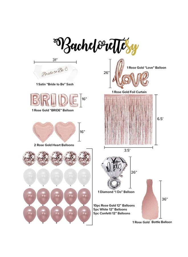 28pc Bachelorette Party Decorations Kit for Bride to Be, Bridal Shower Decorations, Engagement Party – Balloons, Sash, Foil Backdrop Curtain (Rose Gold)  - Image 2