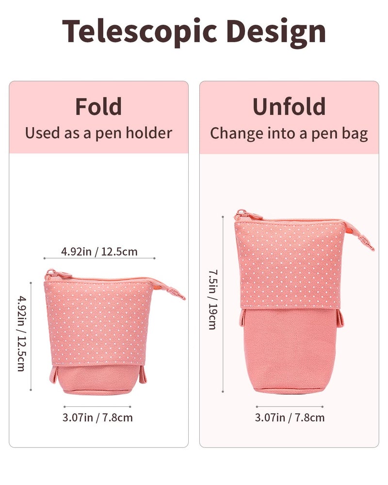 Sooez Standing Pencil Case, Cute Stand up Pencil Pouch, Telescopic Pen Pouch, Portable Pencil Holder, Kawaii Stand up Pencil Case, Spacious Pencil Pouch Bag for School Office Supplies, Pink - Image 2
