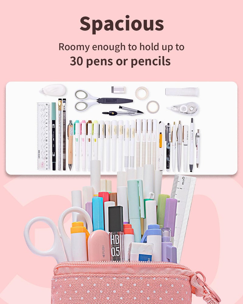 Sooez Standing Pencil Case, Cute Stand up Pencil Pouch, Telescopic Pen Pouch, Portable Pencil Holder, Kawaii Stand up Pencil Case, Spacious Pencil Pouch Bag for School Office Supplies, Pink - Image 3