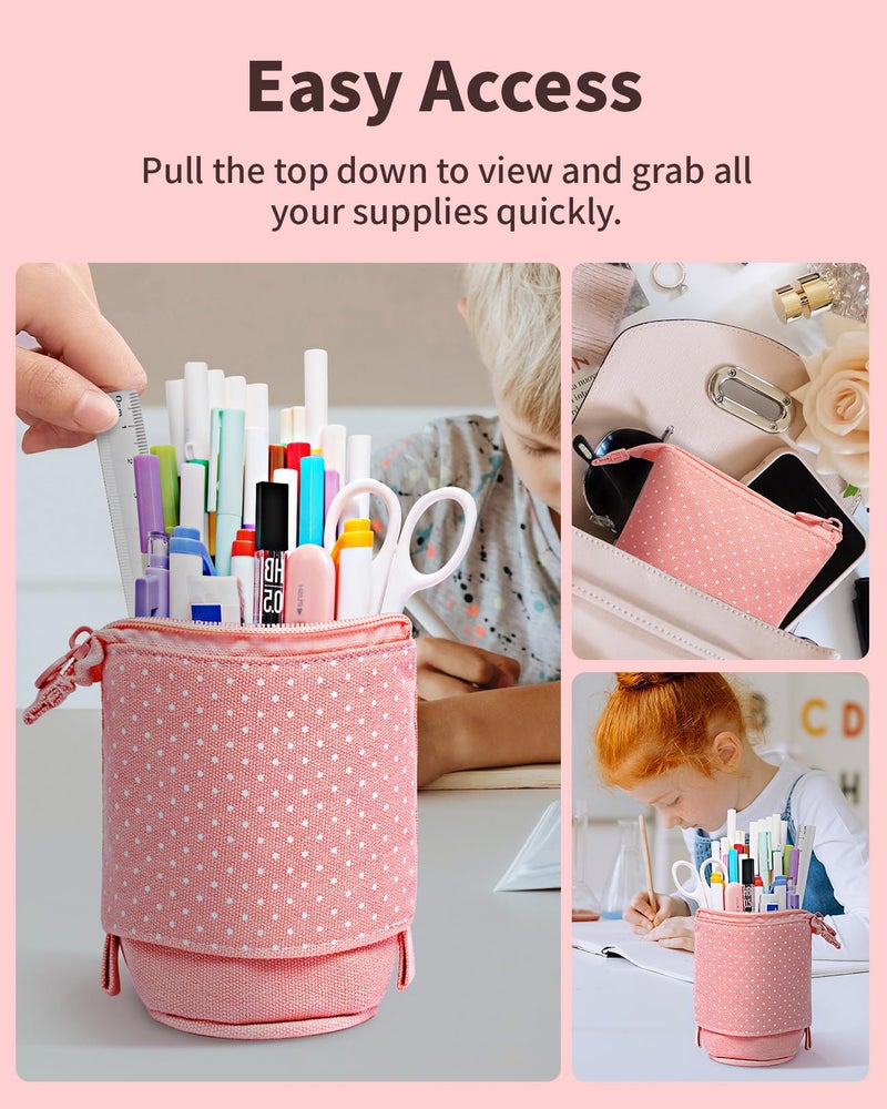 Sooez Standing Pencil Case, Cute Stand up Pencil Pouch, Telescopic Pen Pouch, Portable Pencil Holder, Kawaii Stand up Pencil Case, Spacious Pencil Pouch Bag for School Office Supplies, Pink - Image 5
