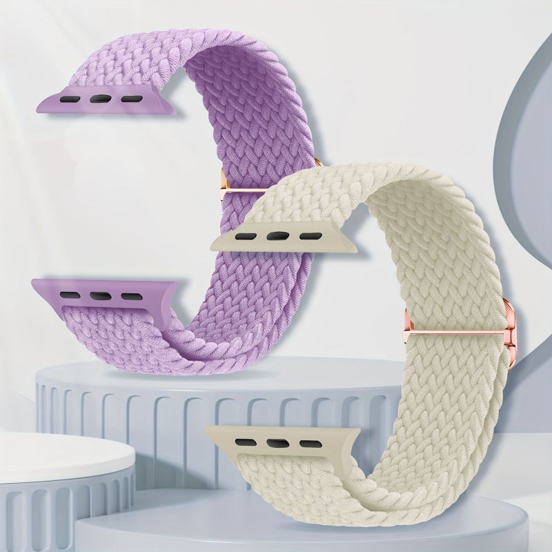 Set Of 2 Elastic Woven Straps For 42 44 45 49mm Iwatch Single Loop - Image 1