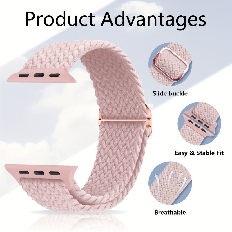 Set Of 2 Elastic Woven Straps For 42 44 45 49mm Iwatch Single Loop - Image 3
