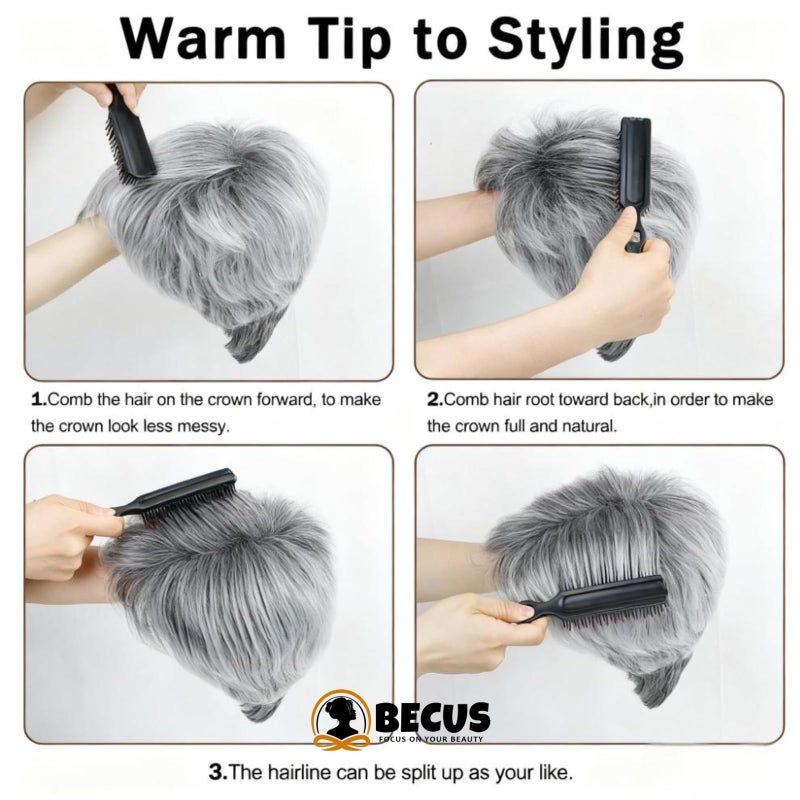 BECUS Gray Pixie Cut Wig â€“ Short Wigs for Women Synthetic, Natural Looking Layered Grey Wig, Easy Wear Pixie Cut Wig for White Women Halloween & Cosplay Daily Use - Image 3