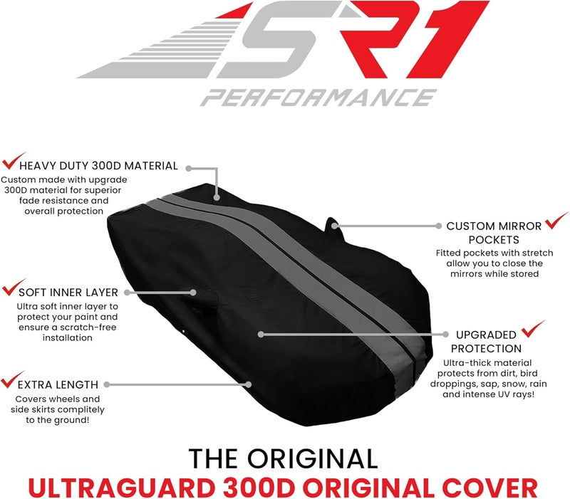 SR1 Performance 2008-2023 Dodge Challenger Ultraguard Plus Car Cover - Indoor/Outdoor Water Resistant Protection (Red/Black) - Image 3