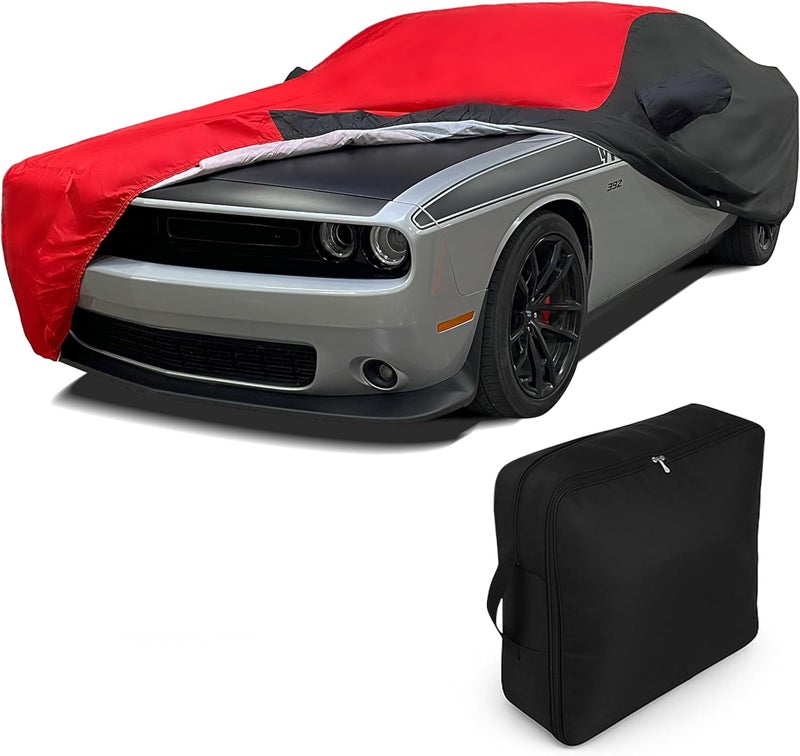 SR1 Performance 2008-2023 Dodge Challenger Ultraguard Plus Car Cover - Indoor/Outdoor Water Resistant Protection (Red/Black) - Image 1