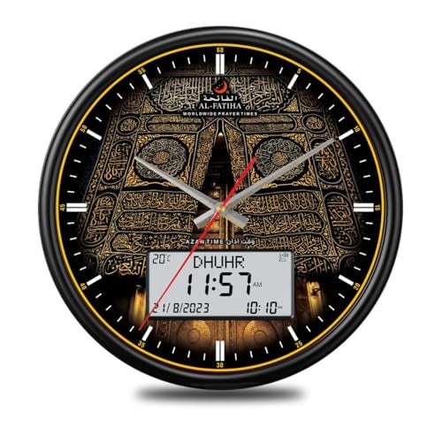 AL-FATIHA Large Round Wall Ana-Digi Automatic Azan Athan Prayer Clock Qibla Muslim (FAJ-360 BW/A) - Image 1
