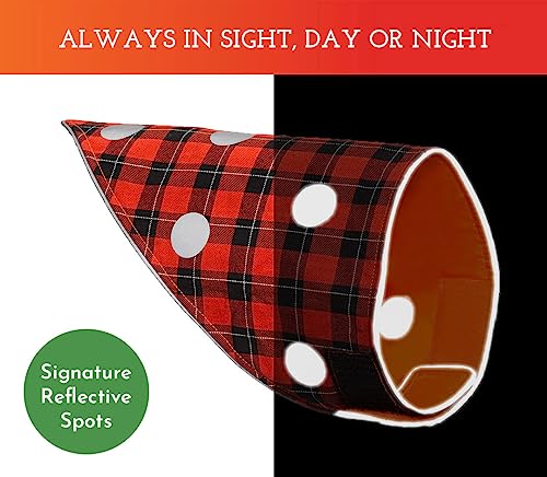 SPOT THE DOG! Reflective Dog Bandanas - Reversible High Visibility Safety Dog Accessories, Dog Collar, Fluorescent Dog Apparel for Walking, Hiking and Camping, Hunting (Blaze Orange, Red Plaid, M-L) - Image 2