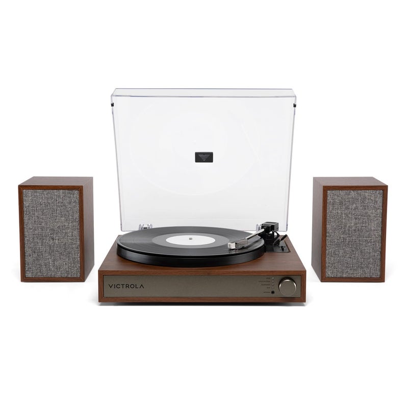 Victrola Harmony Bluetooth Turntable System 3Speed Vinyl Record Player Stereo Bookshelf Speakers MidCentury Modern Design Audio Technica ATN3600L Bluetooth Input and Output Walnut - Image 2